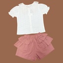 طقم بناتي شورت على شكل تنورة مع قميص دانتيل