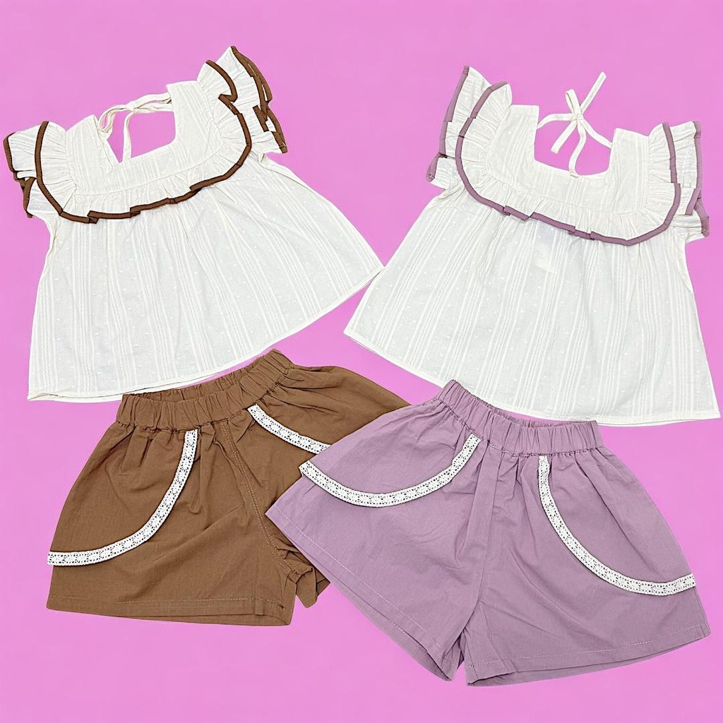 طقم بناتي رسمي شورت وبلوزة بلونين مميزين