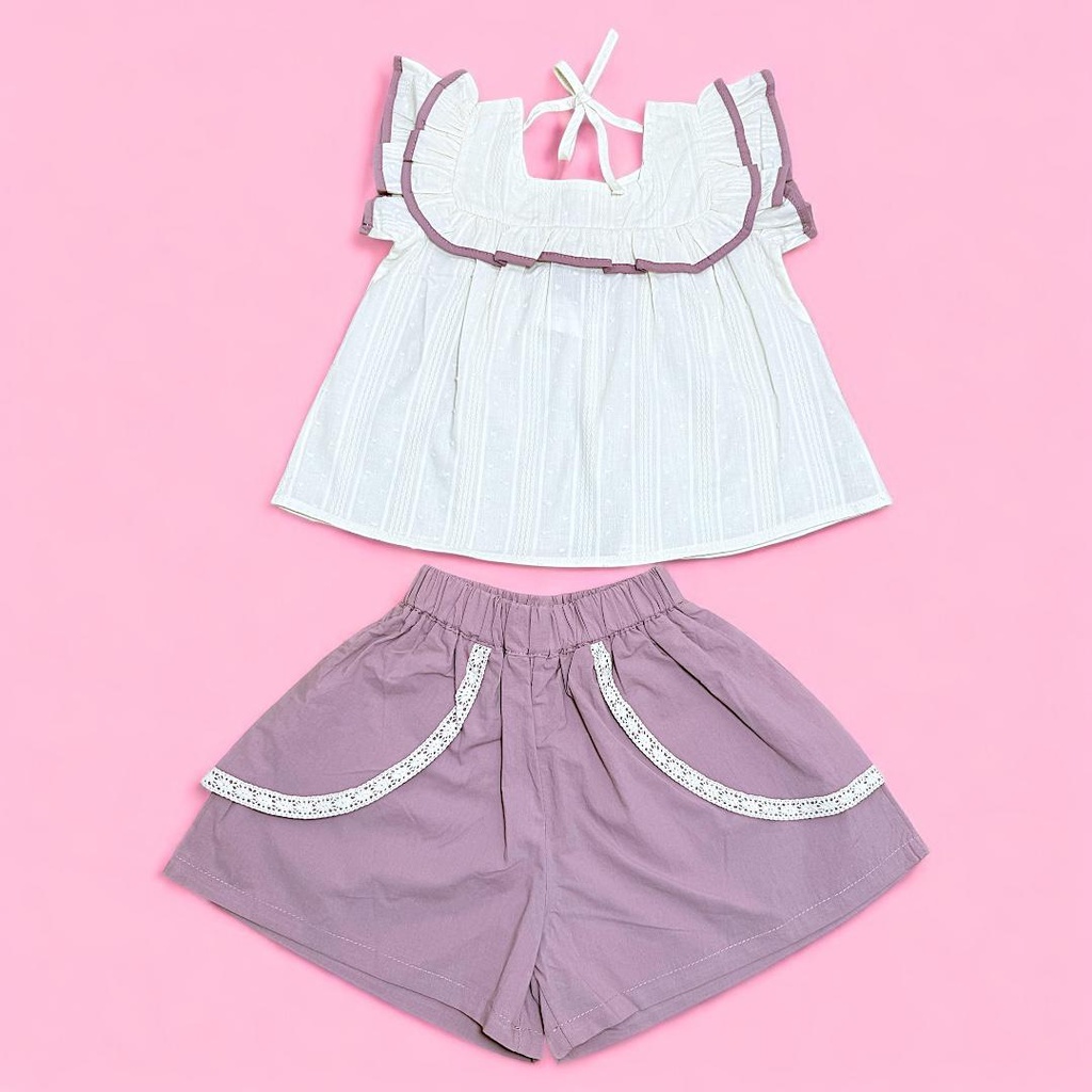 طقم بناتي رسمي شورت وبلوزة بلونين مميزين