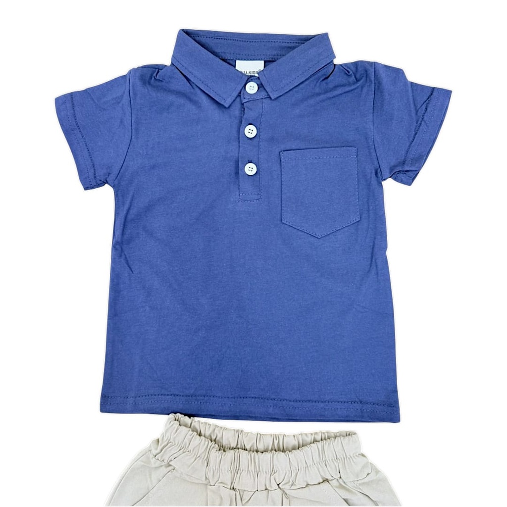 طقم ولادي بلوزة قطن 100% مع شورت كتان