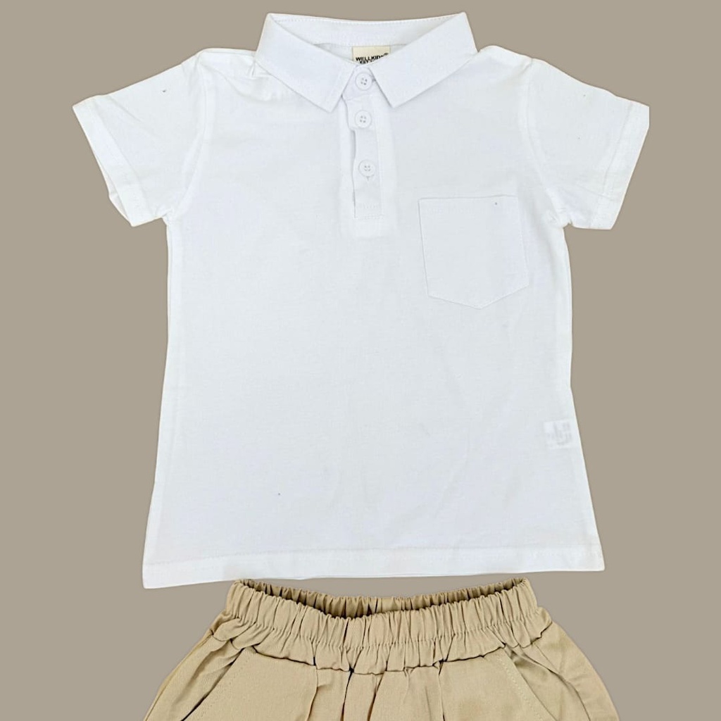 طقم ولادي بلوزة مع شورت كتان، البلوزة قطن 100%