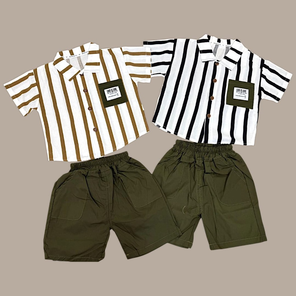 طقم قميص مخطط مع شورت بلونين