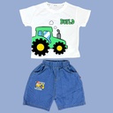 طقم ولادي بلوزة قطن مع شورت جينز برسمة سيارة 3D