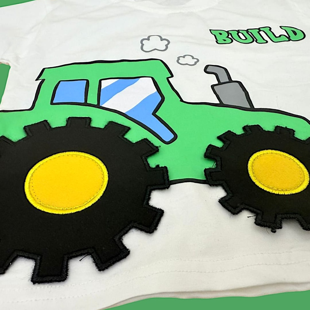 طقم ولادي بلوزة قطن مع شورت جينز برسمة سيارة 3D