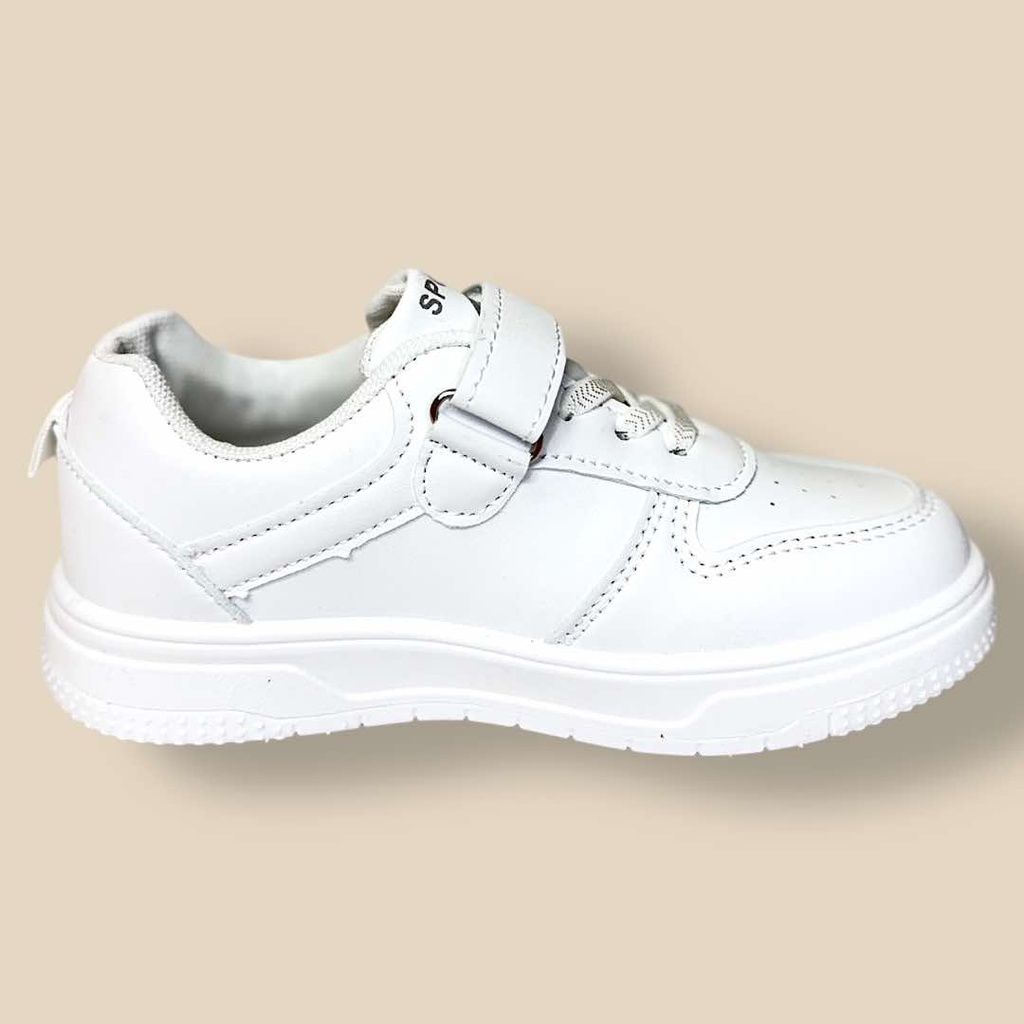 بوت أبيض للجنسين بخطين على الجنب نعل عالي