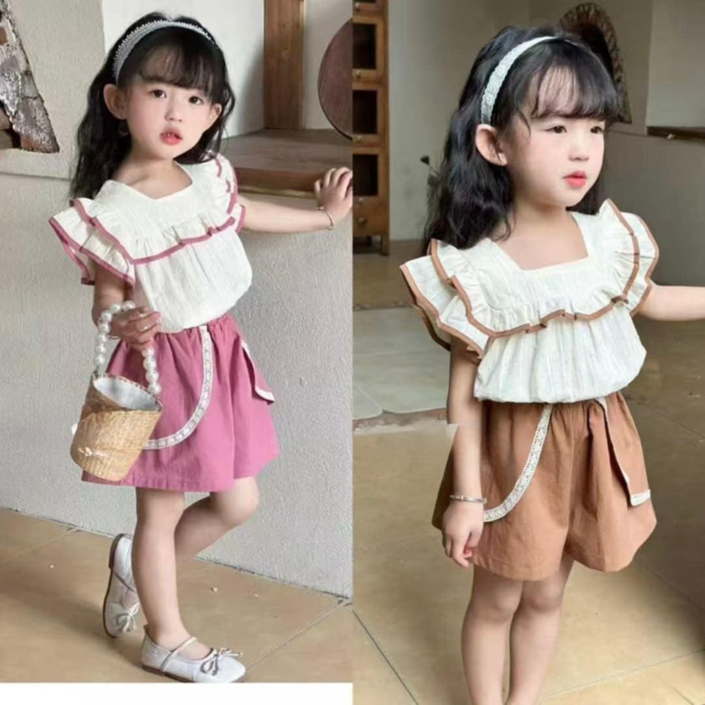 طقم بناتي رسمي شورت وبلوزة بلونين مميزين