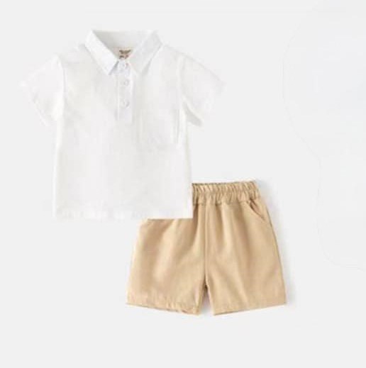 طقم ولادي بلوزة مع شورت كتان، البلوزة قطن 100%